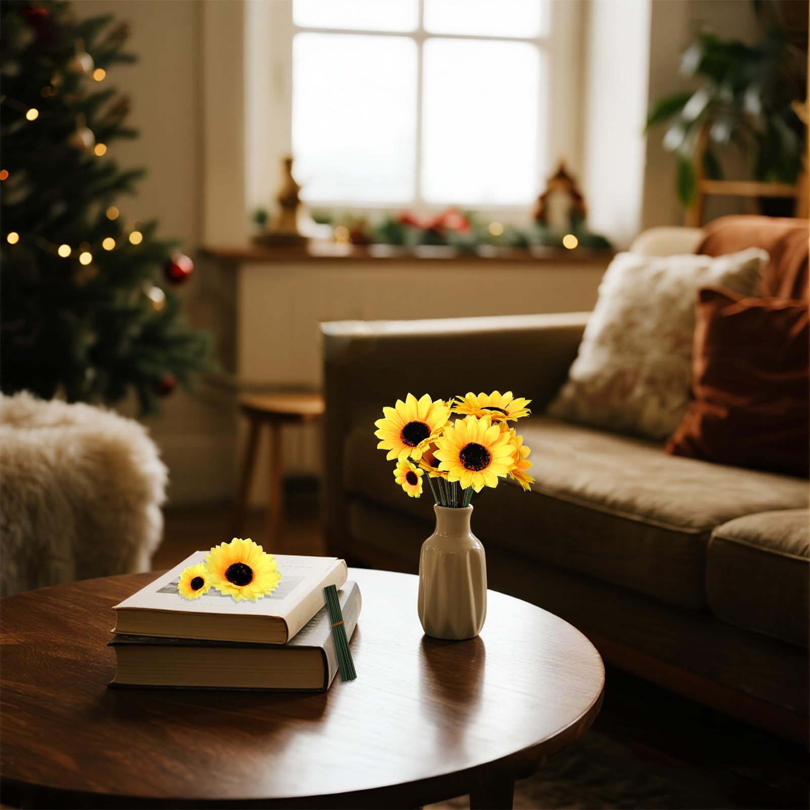 50pcs Artificial Sunflower Heads with 5.9in Iron Stems for Wreath Table Garde…
