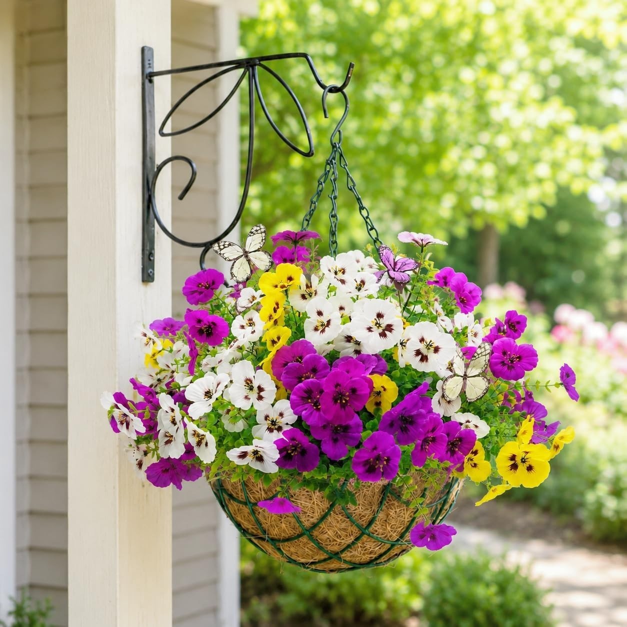 18pcs Outdoor Artificial Pansies with Butterflies – Lifelike UV Protected Blooms