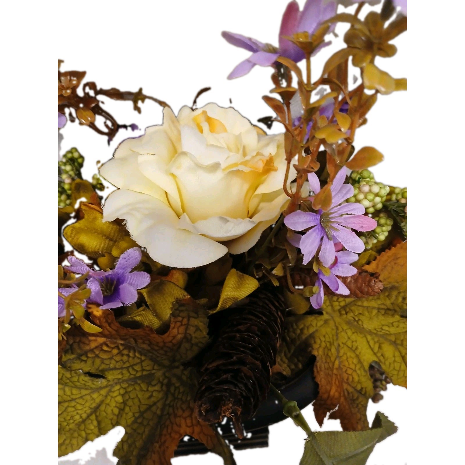 English Yellow Rose Autumn Floral Arrangement Dark Academia Bouquet Ceramic Vase