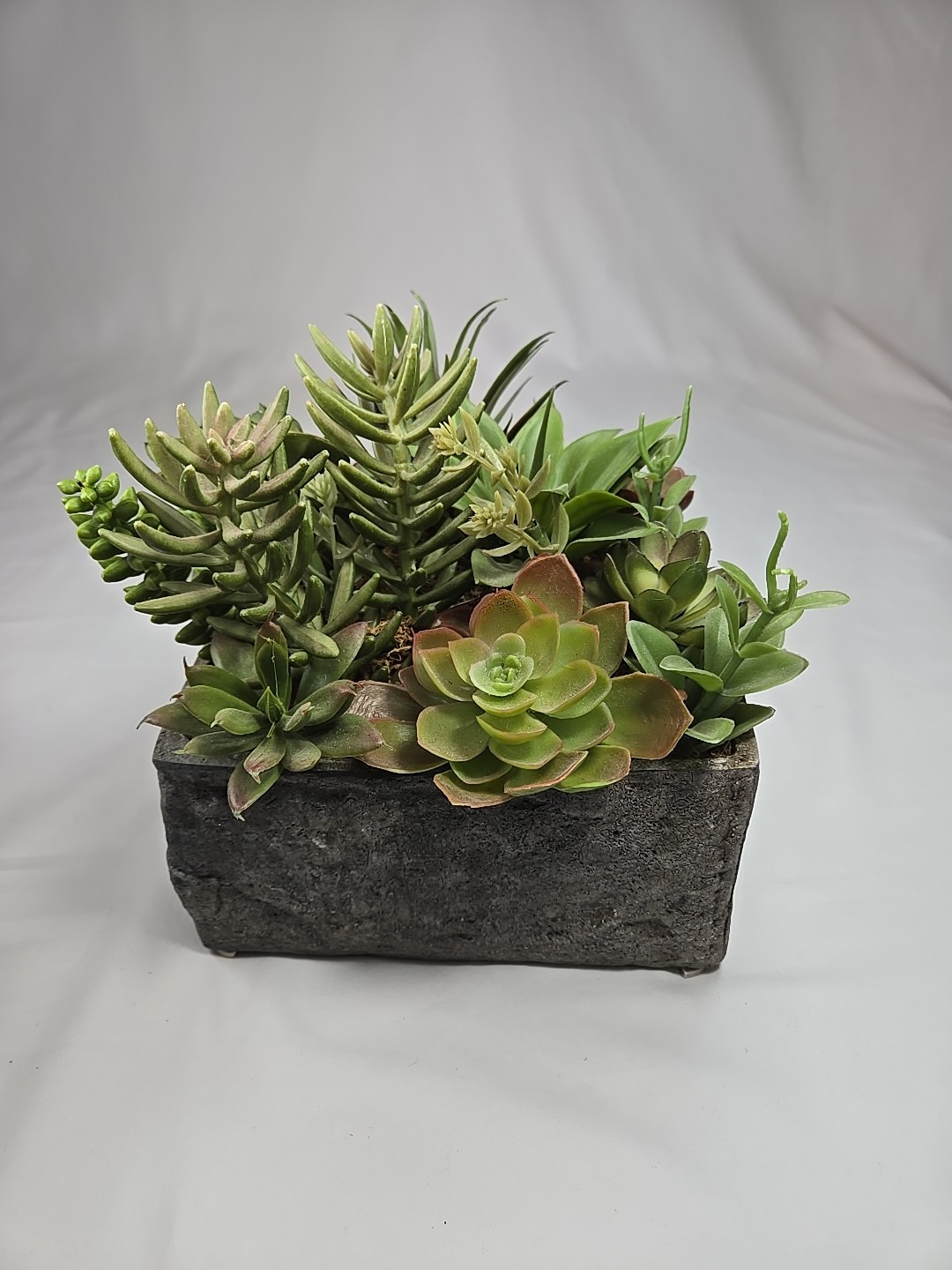 17 Pcs Assorted Artificial Succulents Faux Plants in Square Stone Looking Pot