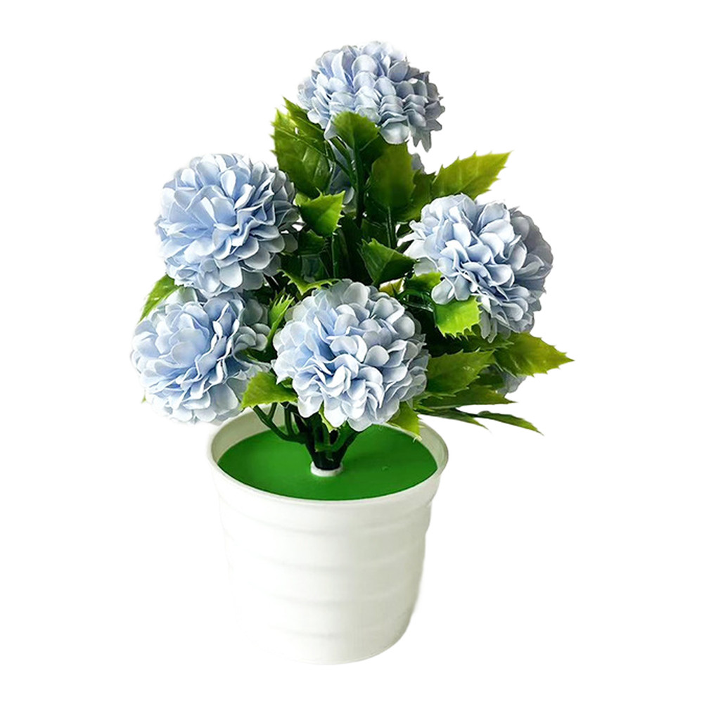 Realistic 8-Bloom Artificial Hydrangea in Compact White Pot for Desk or Shelf