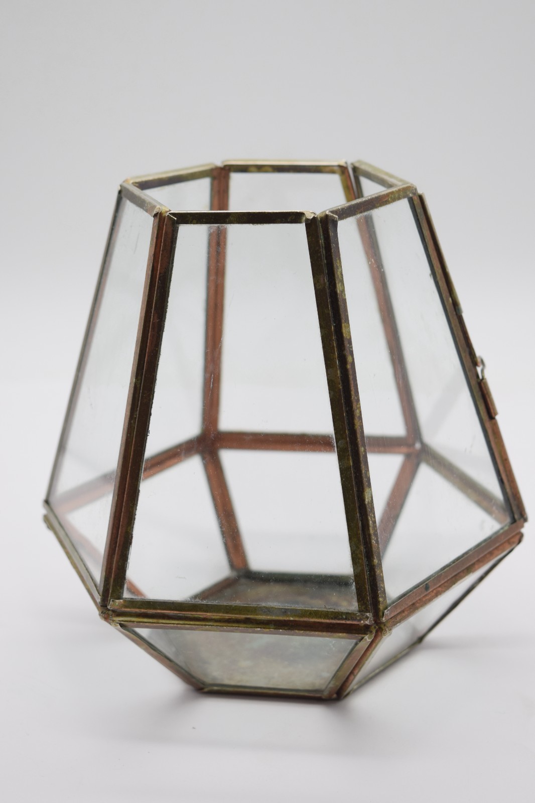 Anthropologie Glass Hexagon Terrarium Brass Planter Candle Holder Geometric