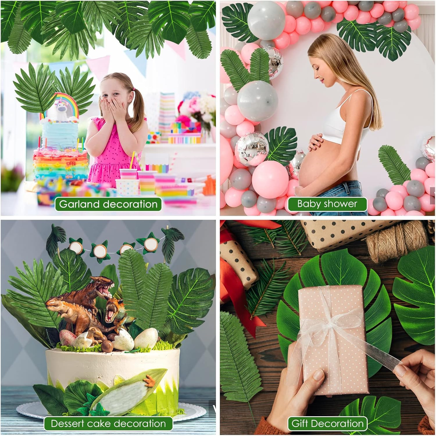 100 Pcs Tropical Faux Palm Leaves Party Decorations Table Decor