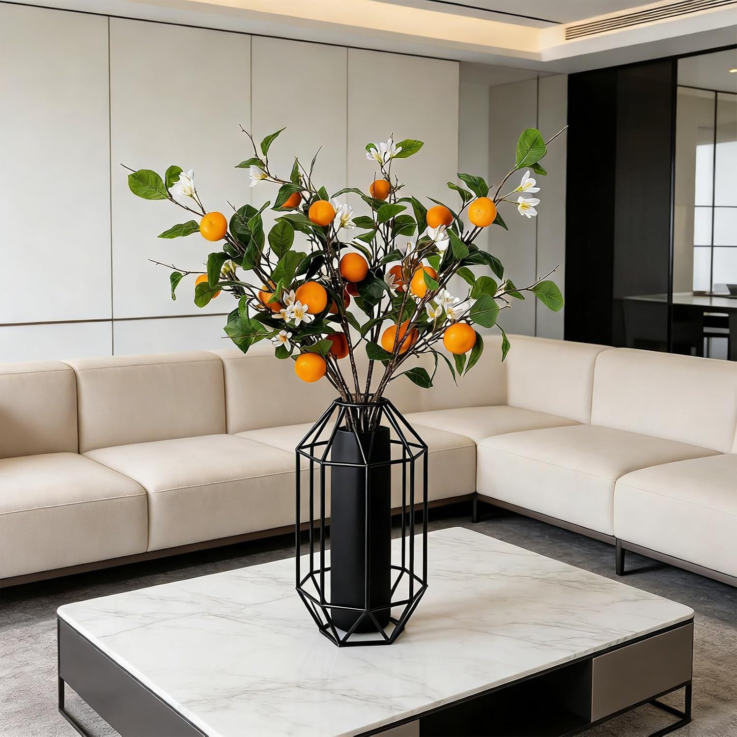 2PCS 37.8Inch Artificial Tangerine Branches Artificial Orange Branches Fake