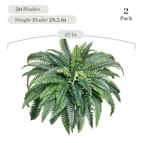 Artificial Boston Ferns, Fake Faux Fern Plants 45 Inch 2 2-Pack (45in) Green