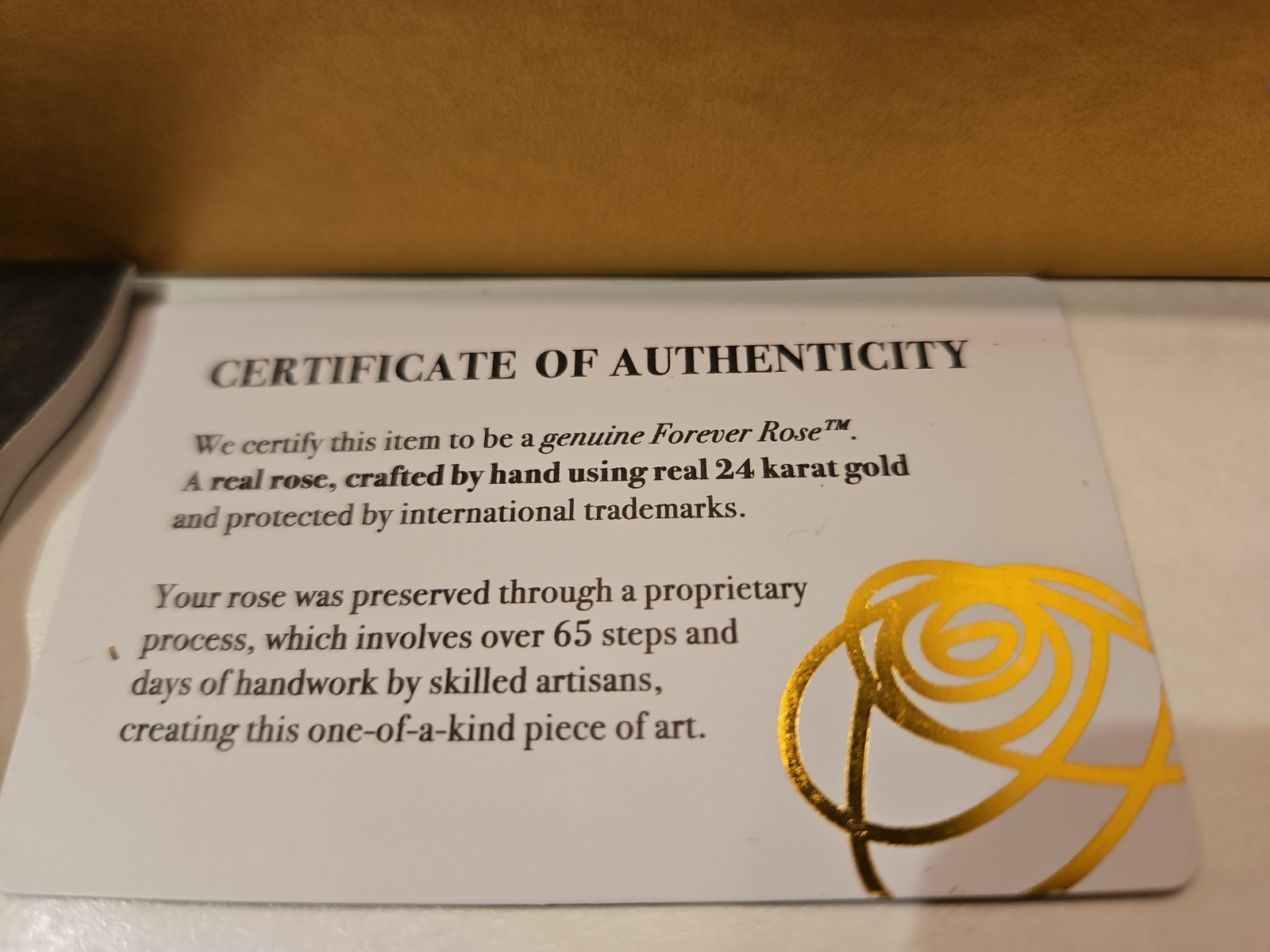 The Forever Rose Gold 24 Karat Dipped REAL Preserved Flower w Certificate 12″ In