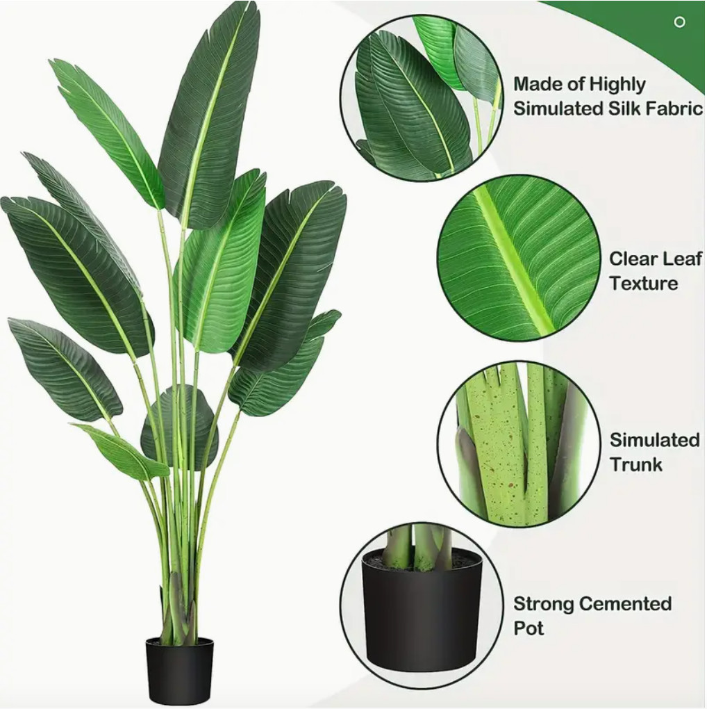 Set of 2 Artificial Plants 5 Feet Tall Faux Palm Fern Trees Bird of Paradise NEW