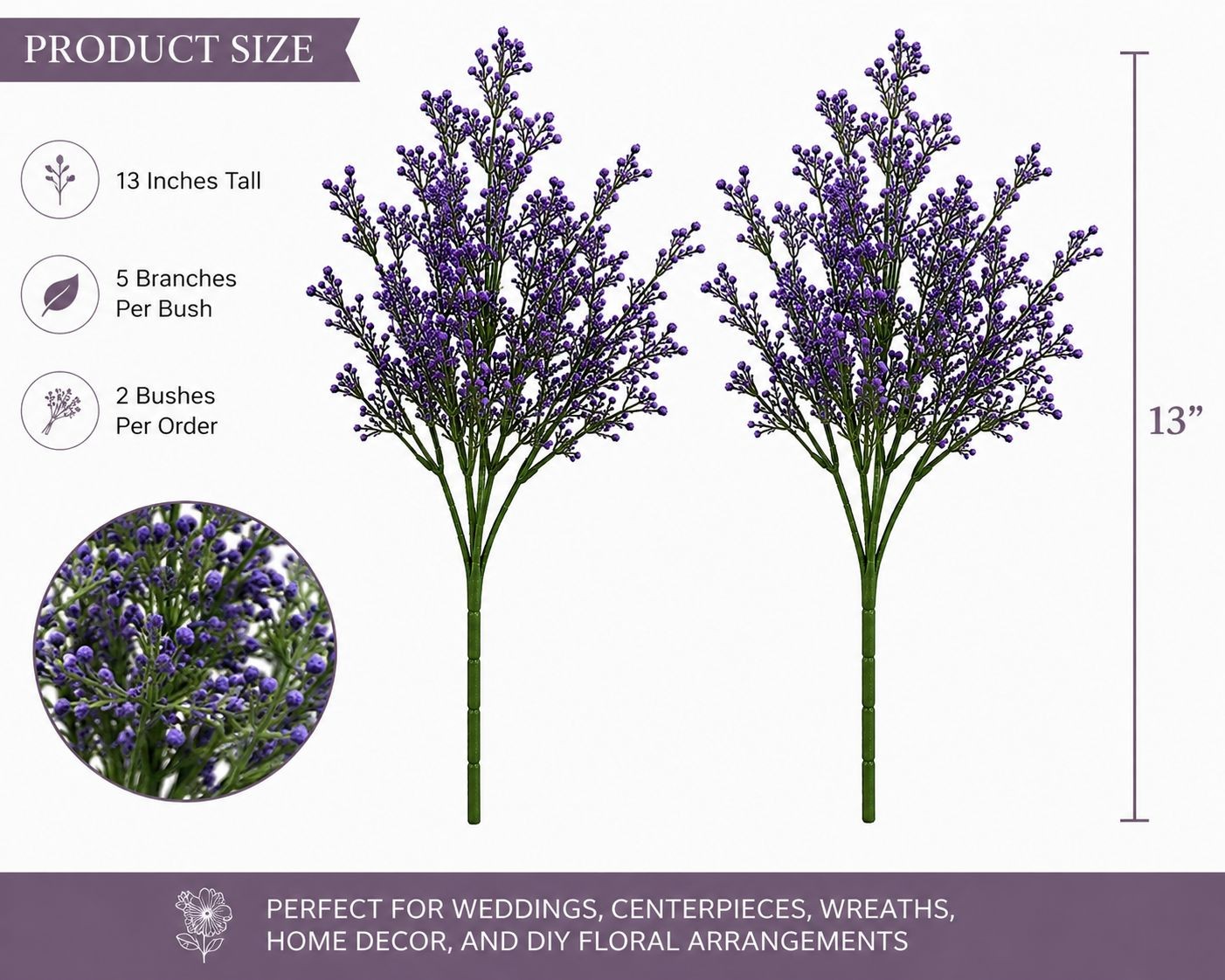 Faux Purple Berry Stems Set of 2 Bushes Artificial Berry Spray Farmhouse Floral