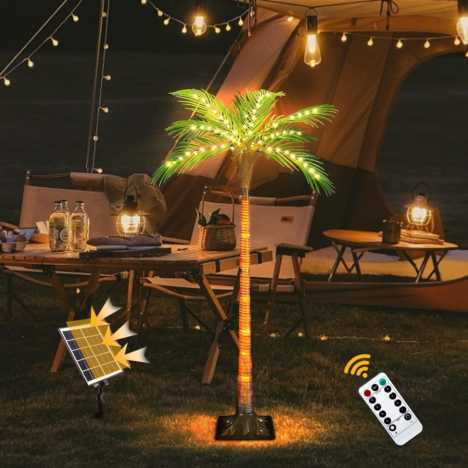 Palmera solar con luces para decoración de patio, 4.6 pies (artificial)