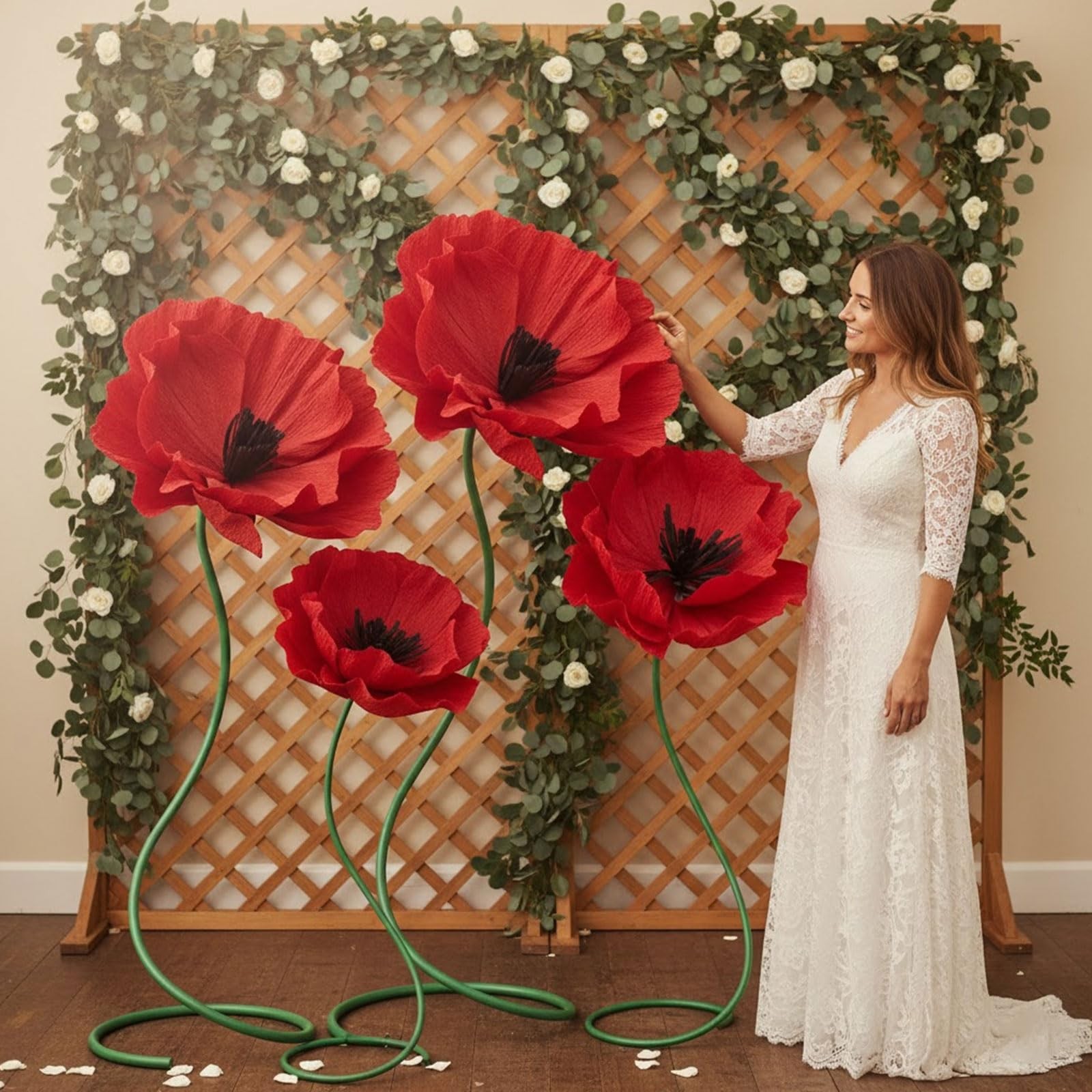 3 Pcs 5ft Large Paper Red Poppy Flowers Halloween Giant Artificial Poppies St…