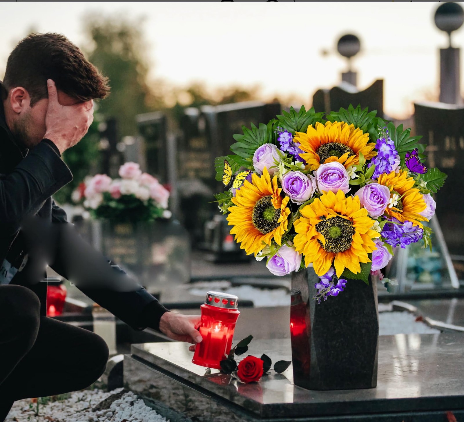 MUVIC Artificial Cemetery Flowers – Memorial Flowers – Outdoor Grave Flower D…