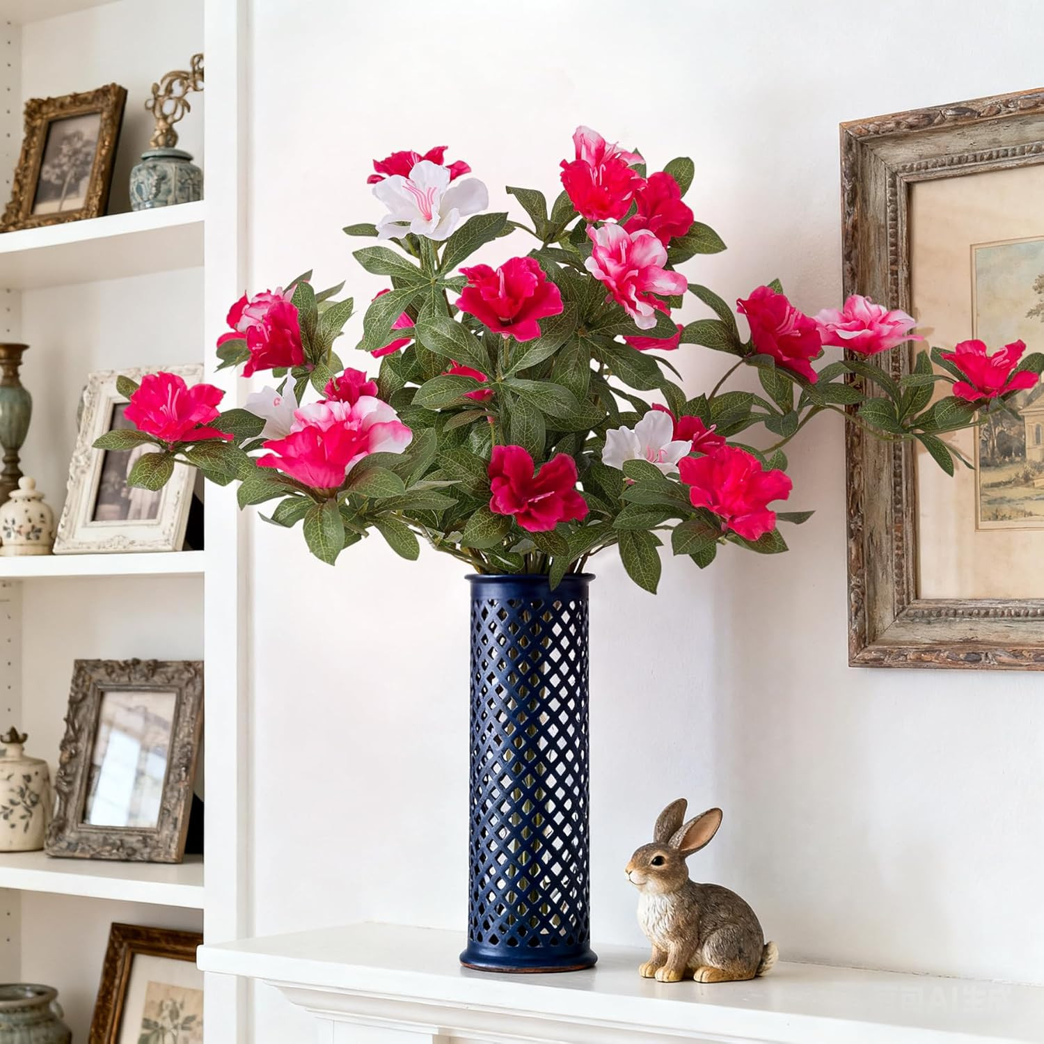 Ammyoo Artificial Fake Azalea Flowers for Outdoor Spring Decoration, Faux Silk F