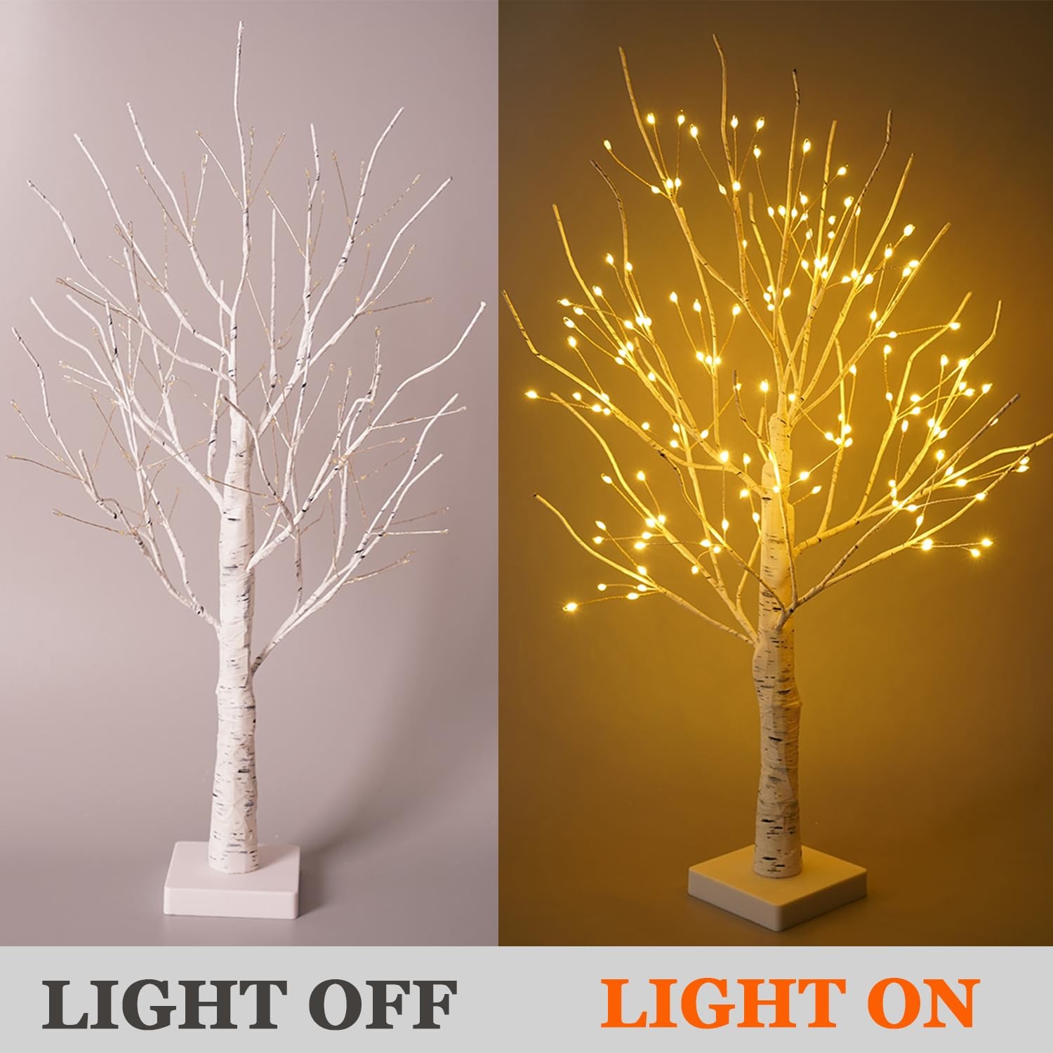 Lighted Trees for Indoor Decor, 24”2FT White Birch Tree with 144 LED Lights, …
