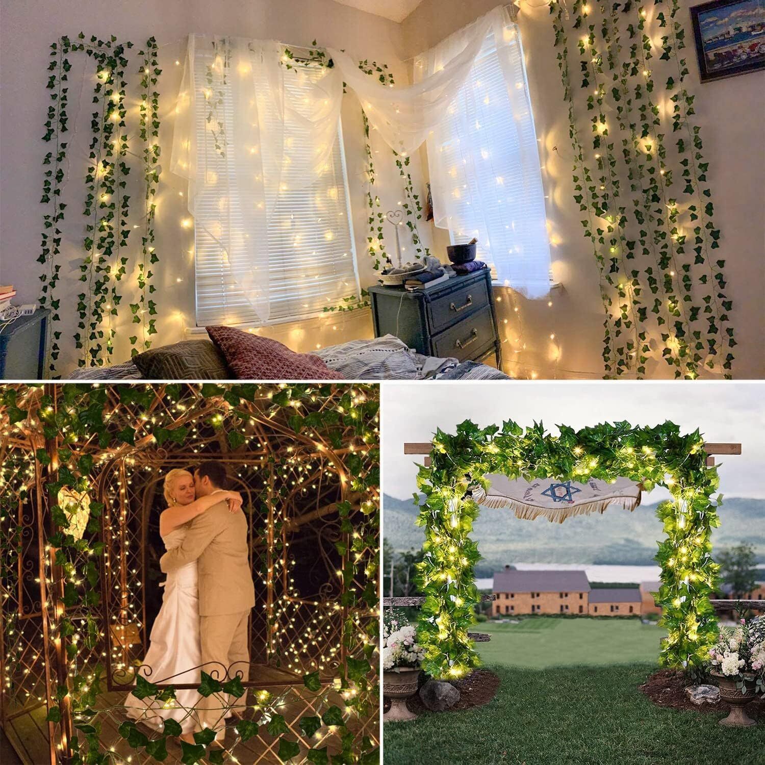 12 PACK 84FT FAKE VINES WITH LIGHTS IVY VINES WITH 100 LED STRING LIGHTS ARTIFIC