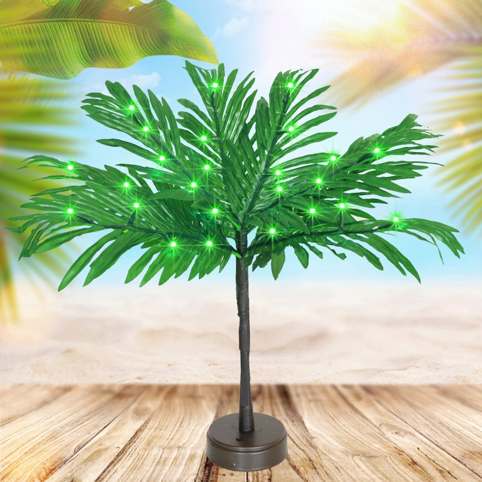 23″ Lighted Palm Tree Table Decor – LED Tropical Centerpiece for Luau, Tiki Bar,