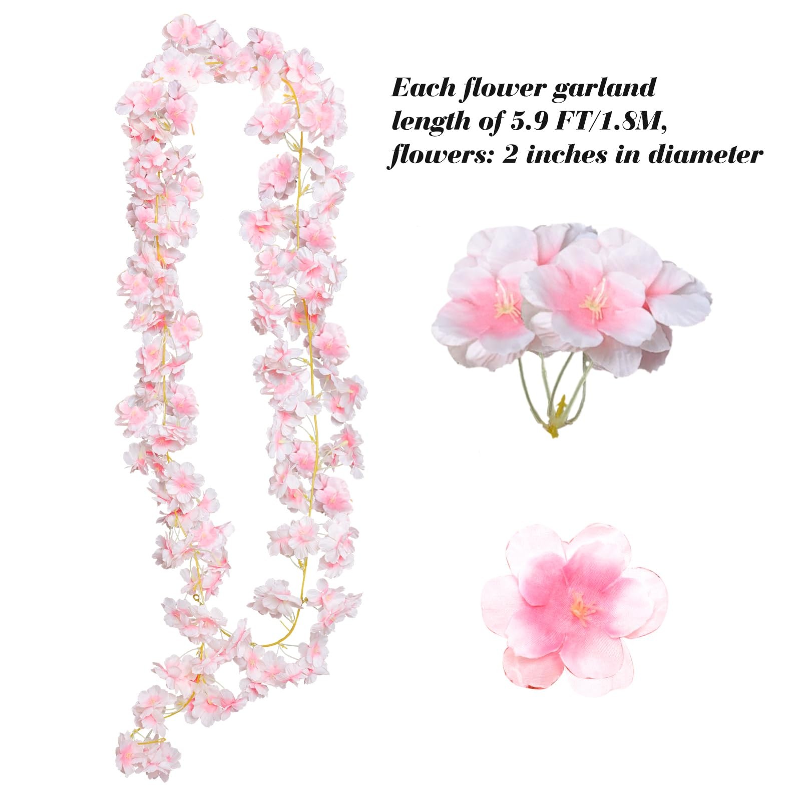 4pcs 23.6 ft Artificial Cherry Blossoms Garland Pink Fake Vines Hanging Silk …