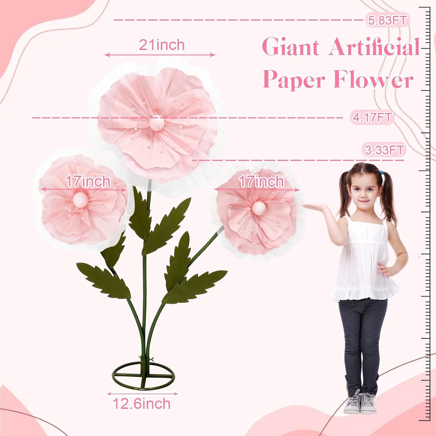 Giant Pink Silk Flowers – 3PCS 5.9Ft Decor for Weddings & Events
