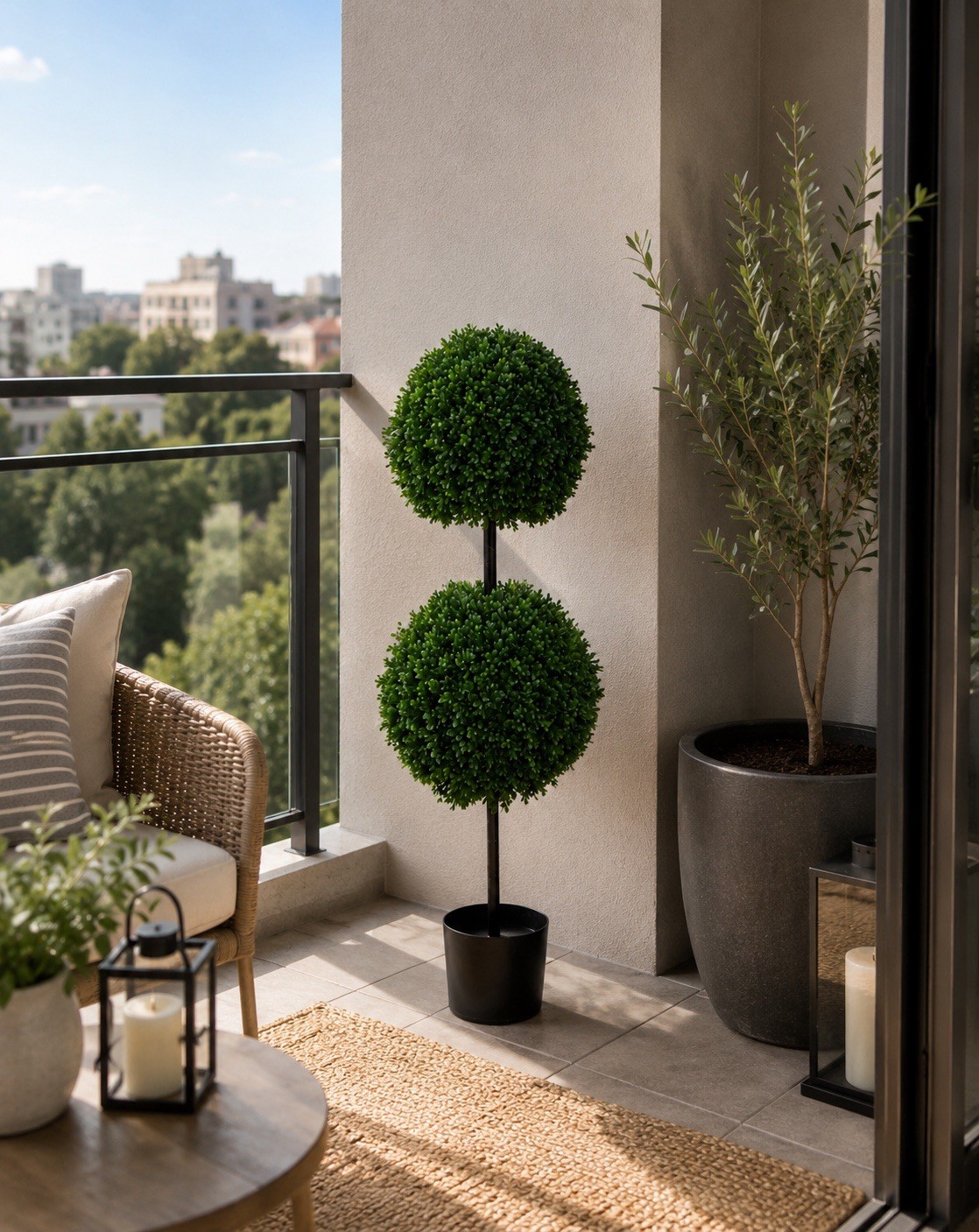 42” Boxwood Double Ball Artificial Topiary Tree UV (Indoor/Outdoor).Retail $218
