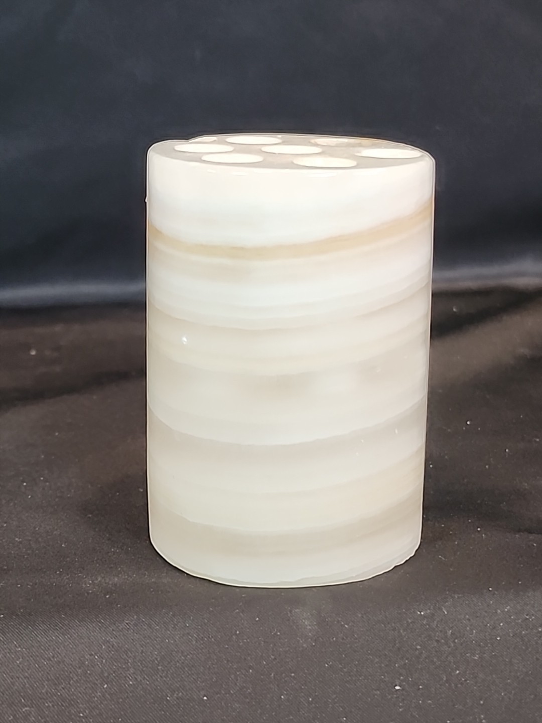 Vintage Variegated Earth Toned Onyx Marble 3″, 7 Hole Flower Frog Italy