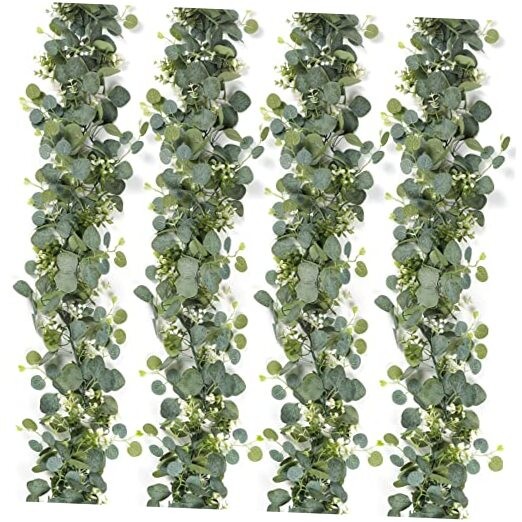 Artificial Eucalyptus Garland 2 Packs 5.9Ft Silver Dollar Eucalyptus 4pcs