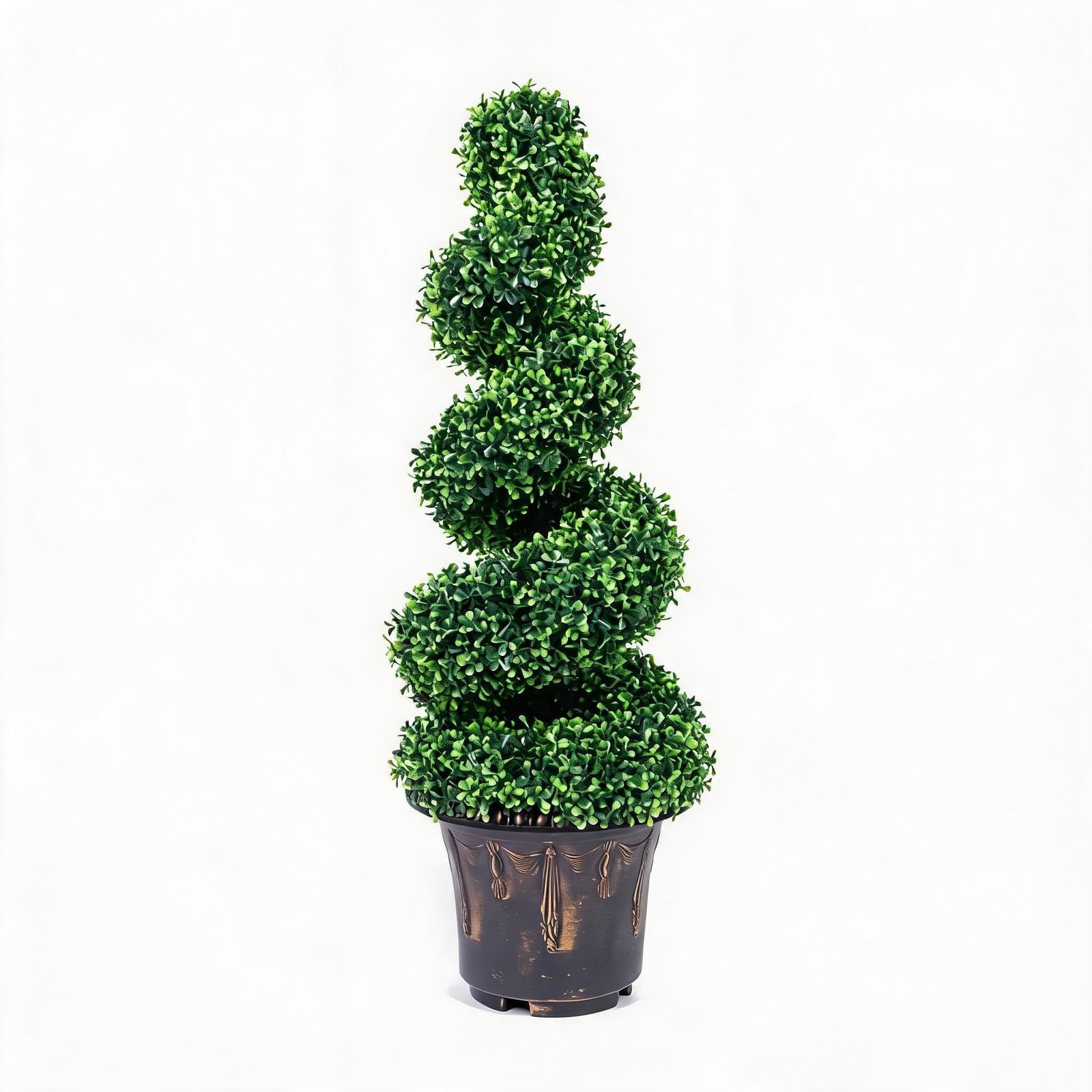 35in Artificial Boxwood Spiral Tree Green Topiary Plant for Indoor/Outdoor Decor