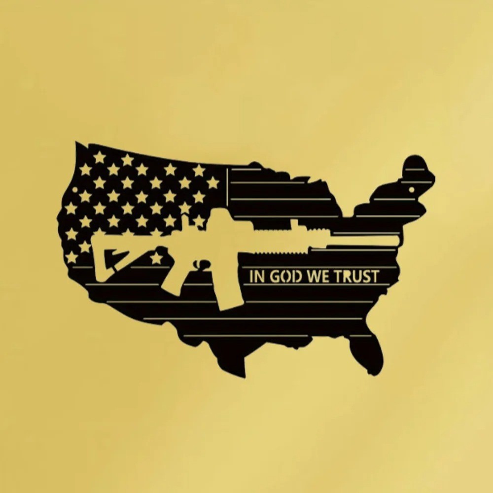 Retro American Flag Submachine Gun Metal Wall Art – Army Home Decor