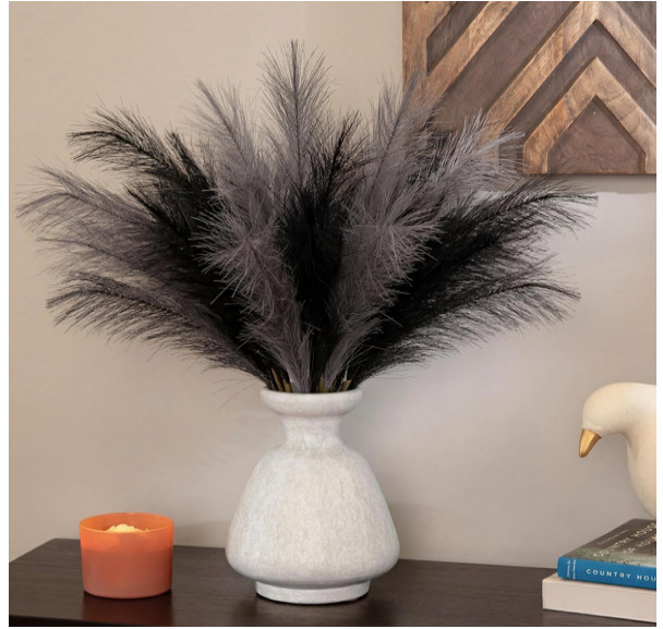 30Pcs Black Gray Pampas Grass Decor, 22” Fluffy Faux Pampas Grass Branches for