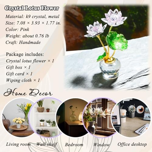 Crystal Lotus Flower with Vase, Handmade Gifts for Women on Birthday, Pink