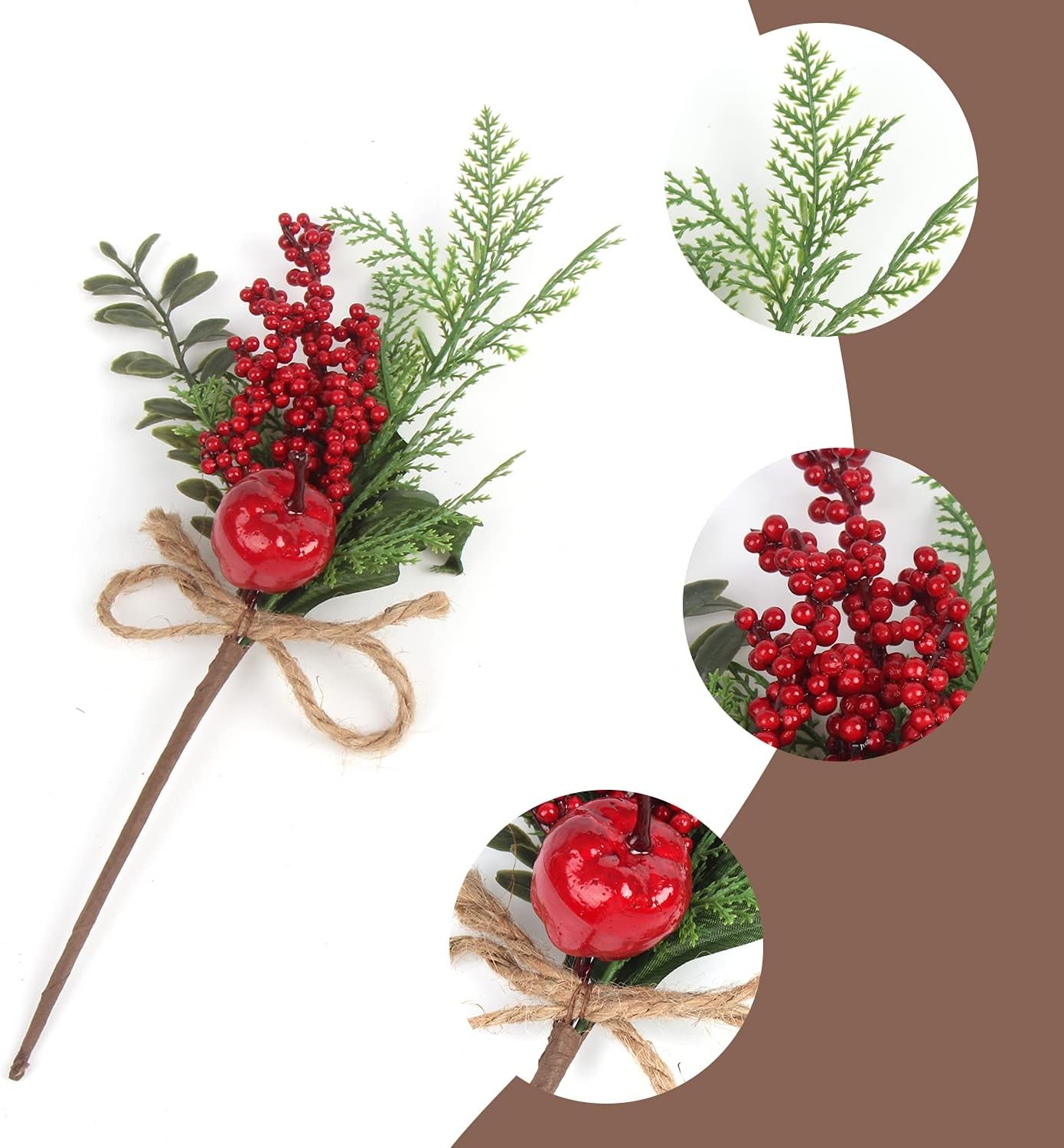 Artificial Christmas Red Berry Picks 16 Pack Assorted Pine Berries Branches Fake