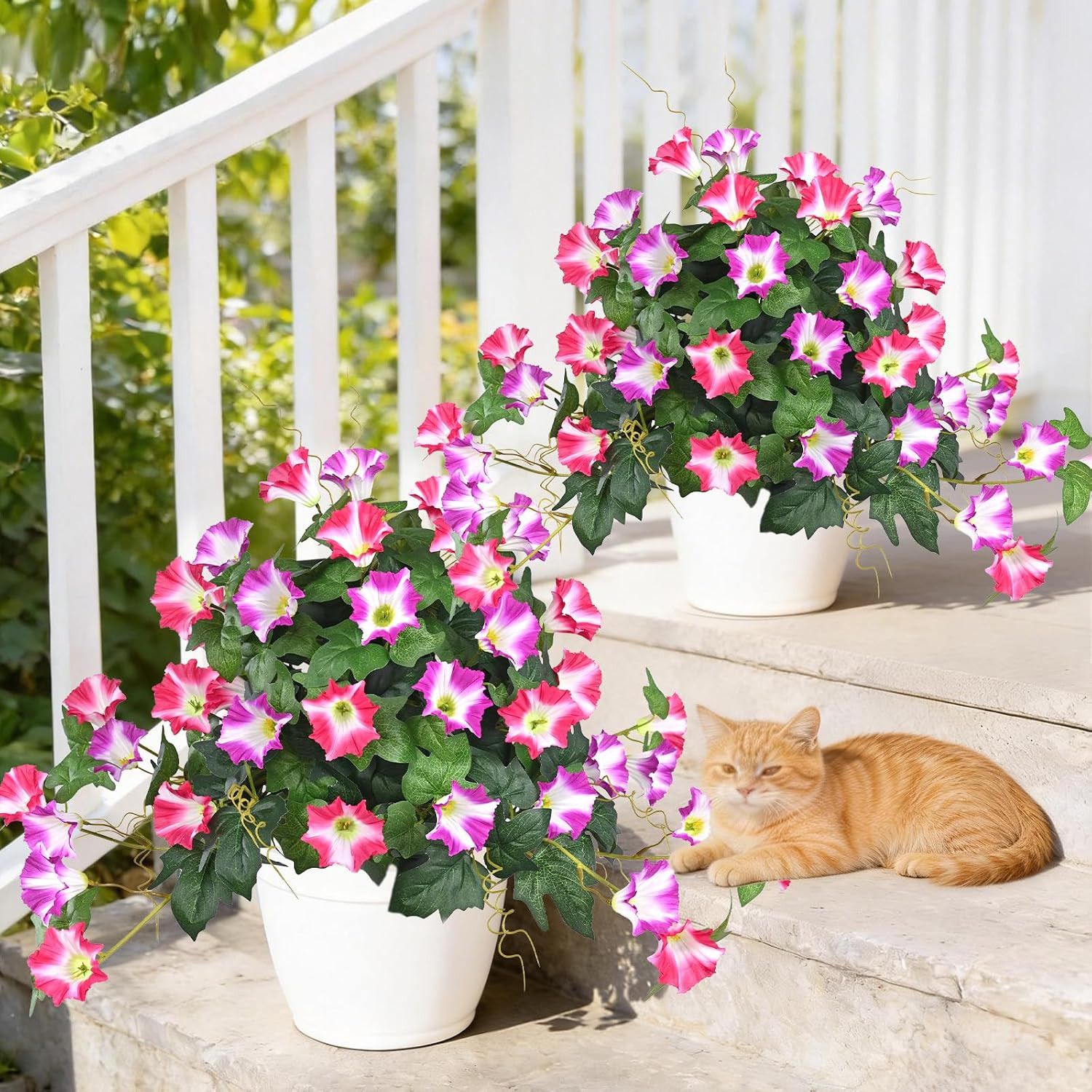 2 Pack 19.7″ UV Resistant Artificial Morning Glory Topiary Ball Trees