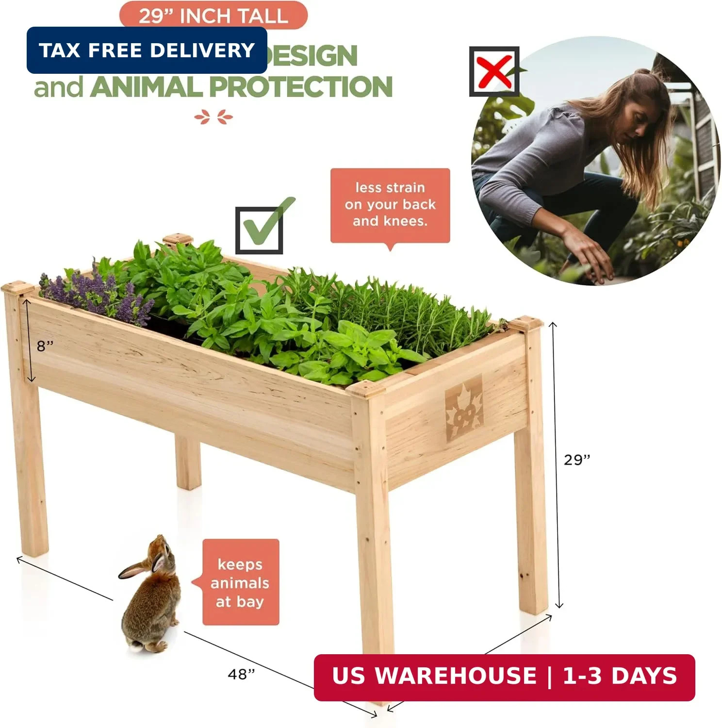 Maple99 Raised Garden Bed with Legs 48x24x30 – Natural Cedar Wood Elevated Plant