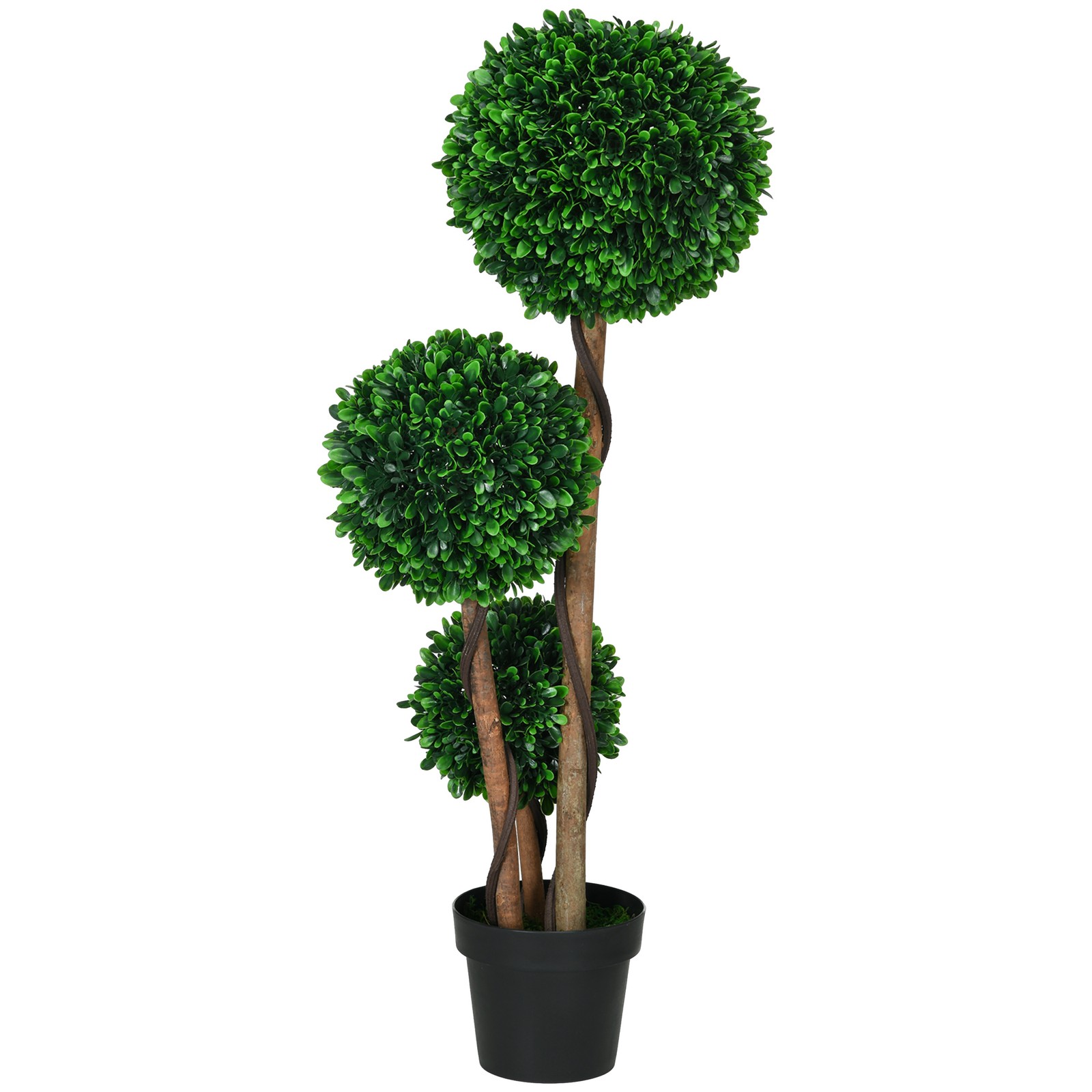 3.5ft Artificial Tree, Triple Ball Boxwood Topiary with Pot Sandalwood Leaves