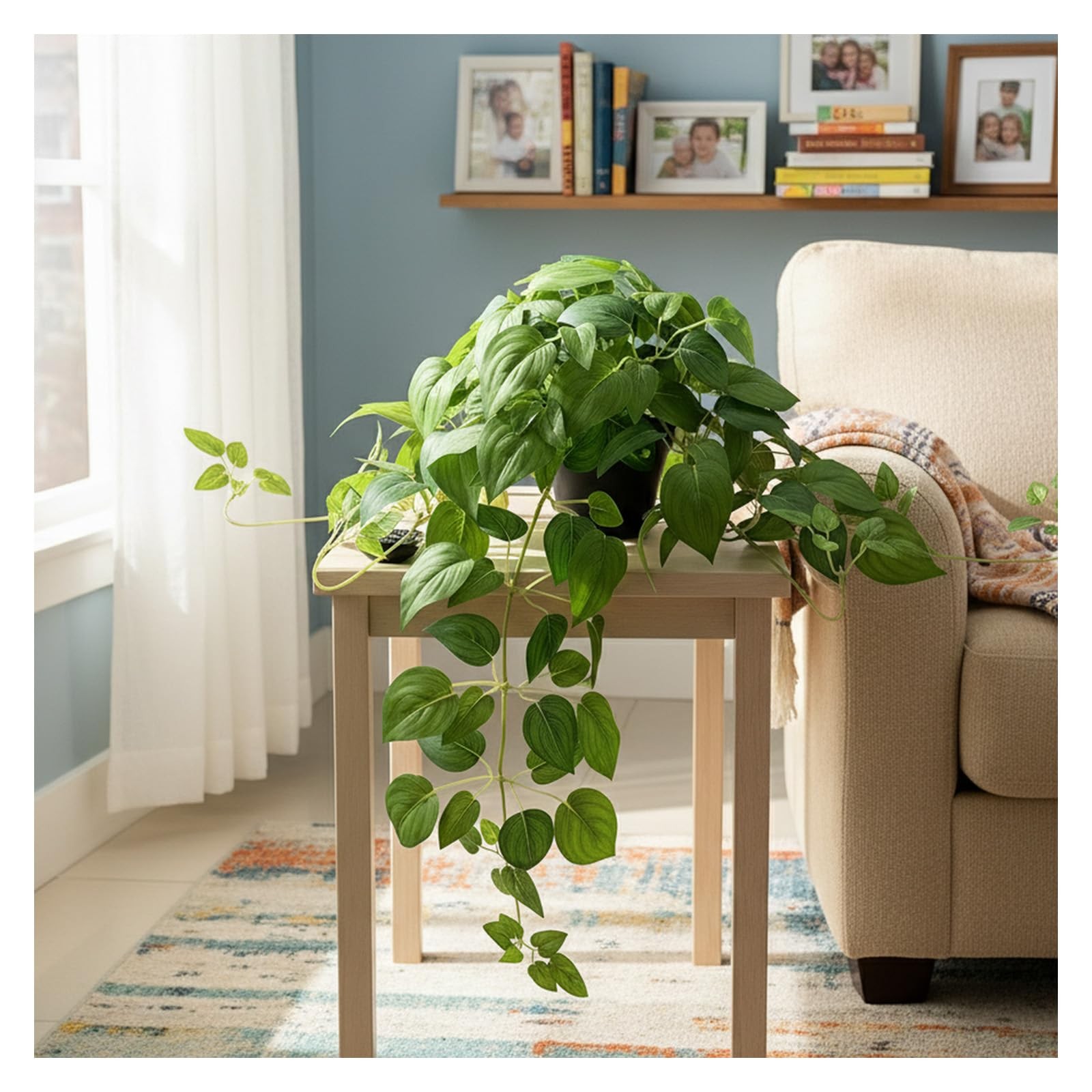 Artificial Pothos Ivy Silk Plants, 2 Sets with Black Pots, 27 Inches Tall, Re…
