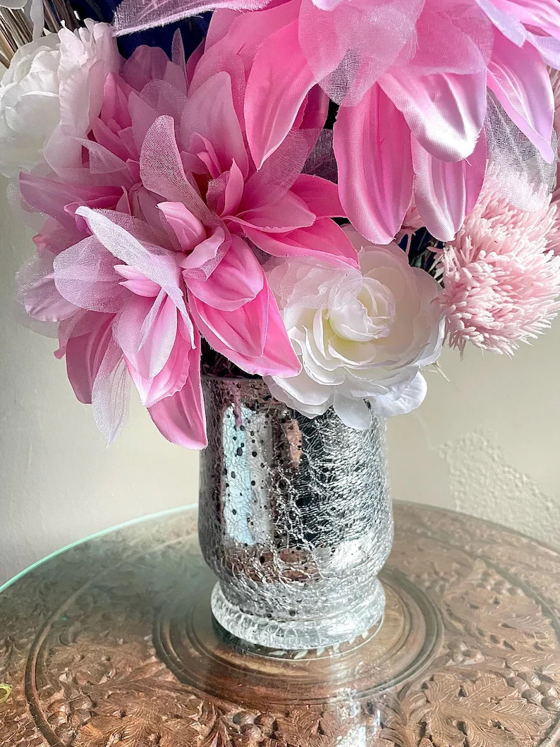 Blue & Pink Centerpiece Modern Chic Living Dining Room Decor Bedroom Accent