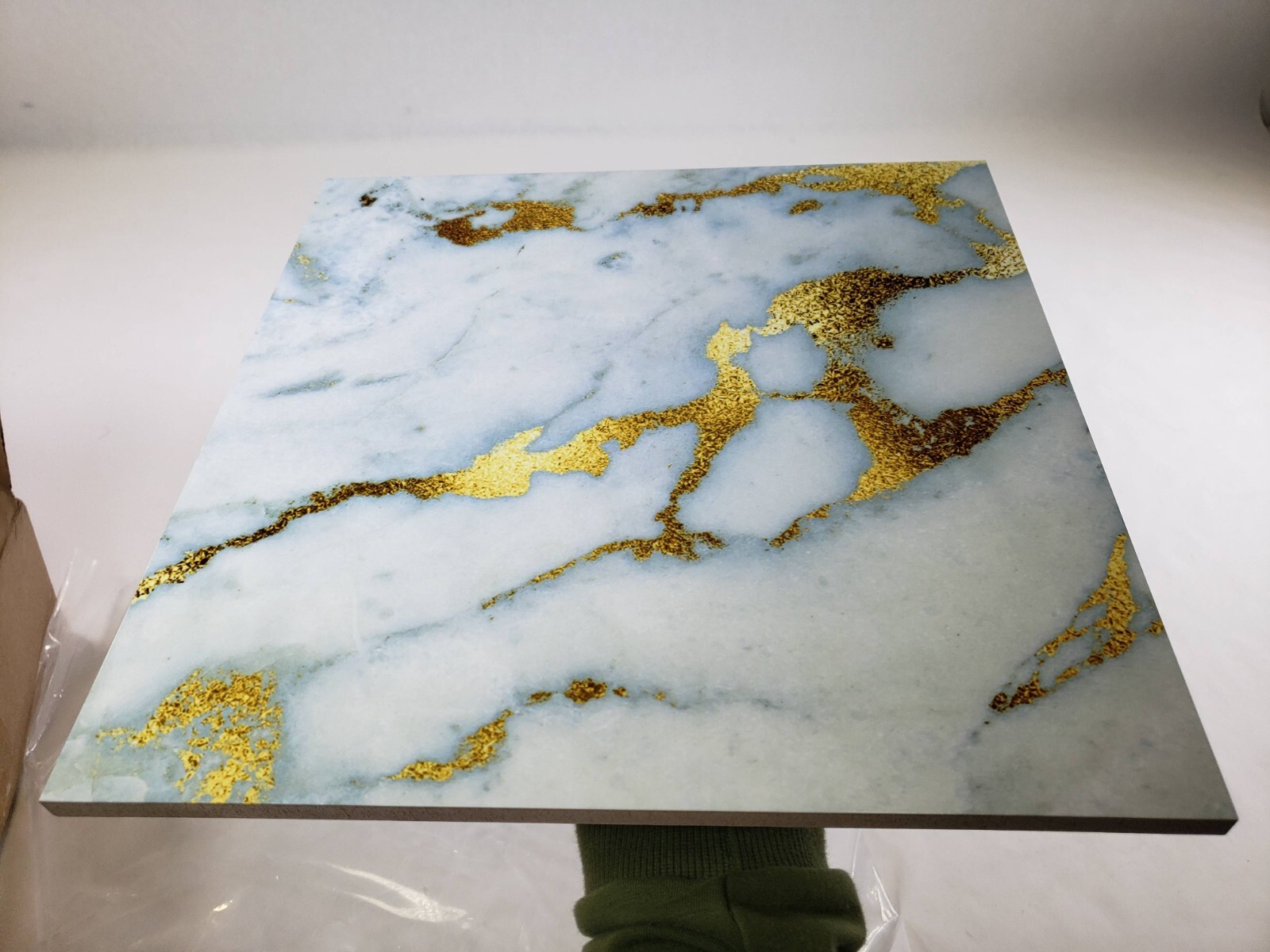 3dRose Image of Luxury Grey Gold Gem Stone Marble Glitter Decorative Tile 12″