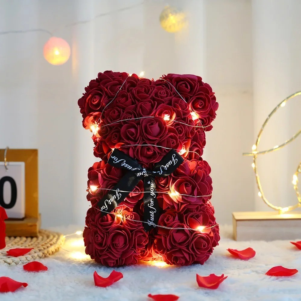 25CM Teddy Rose Bear in Box Romantic Gift for Girlfriend Mom Anniversary Wedding