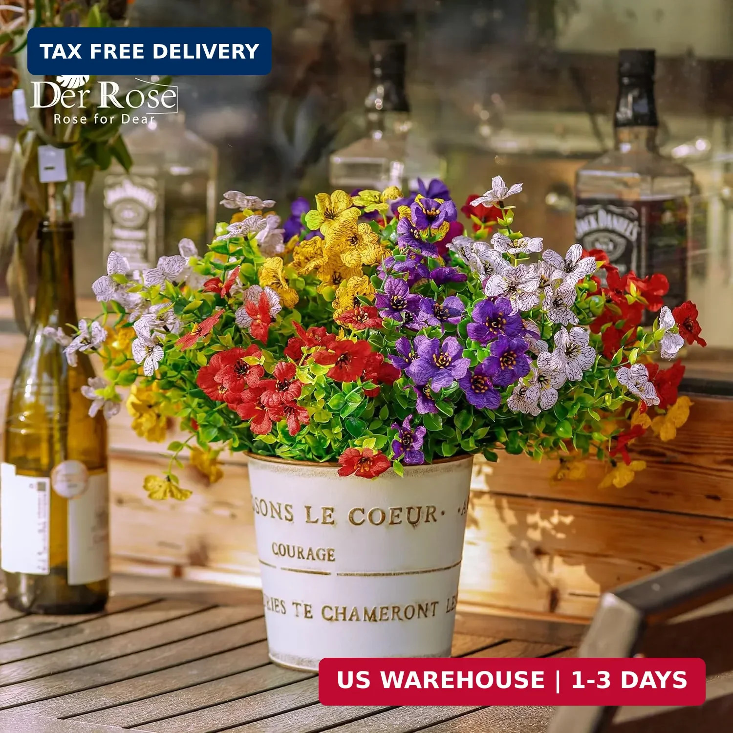 Der Rose 12 Bundles Artificial Daisy Fake Flowers for Outdoors, UV Resistant