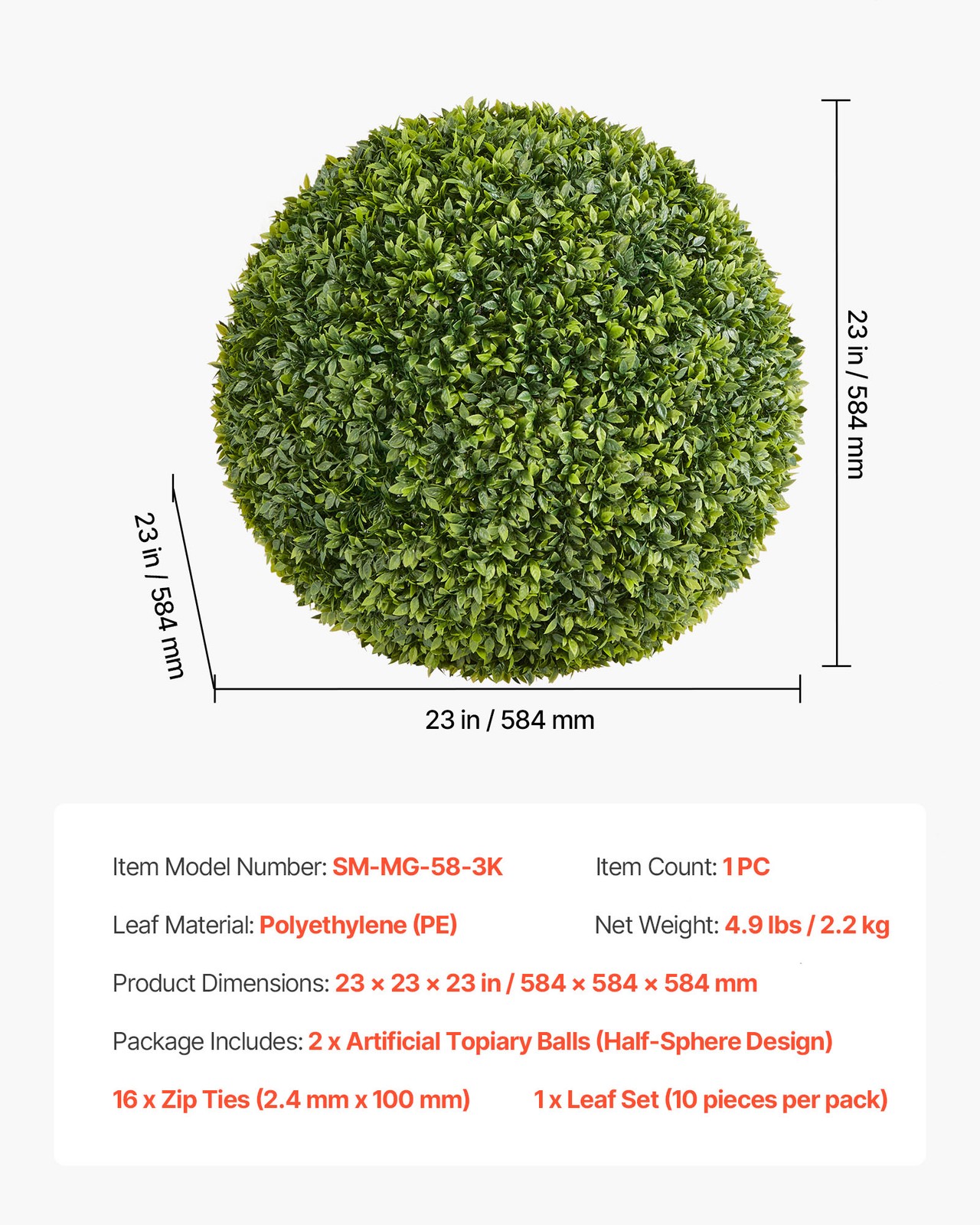 VEVOR Artificial Topiary Ball 23 Inch Faux Boxwood Plant Home Garden Wedding