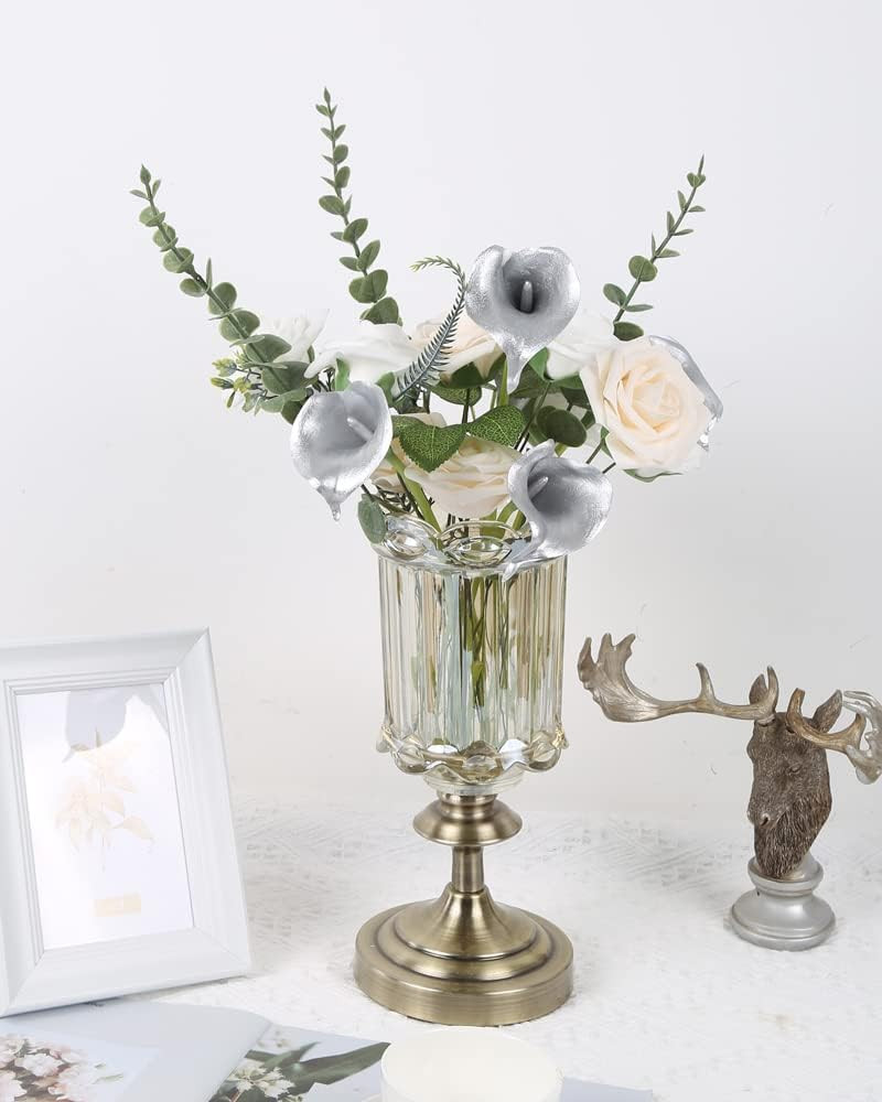Silver Calla Lily Artificial Flowers, 24pcs for DIY Wedding Bouquets, Centerpiec
