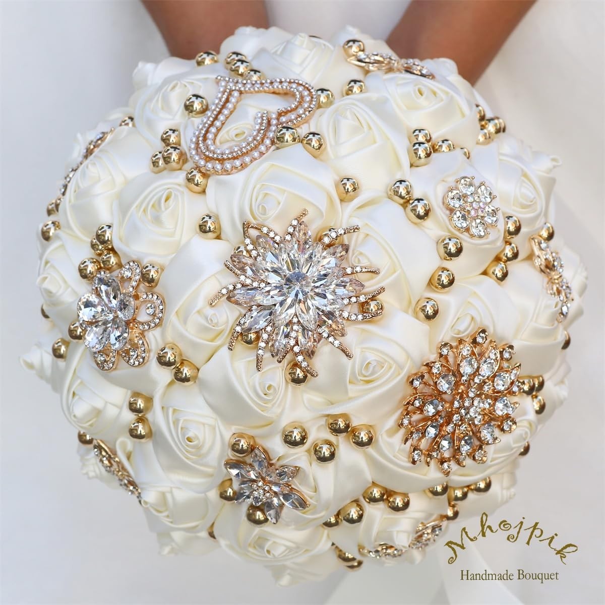 Bridal Wedding Artificial Rose Flower Bouquet For Bridesmaid Ivory 7.1″