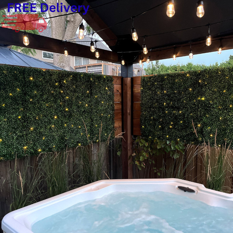 Artificial Hedge Panel with Lights 4-Pack Faux Greenery Wall Privacy Screen
