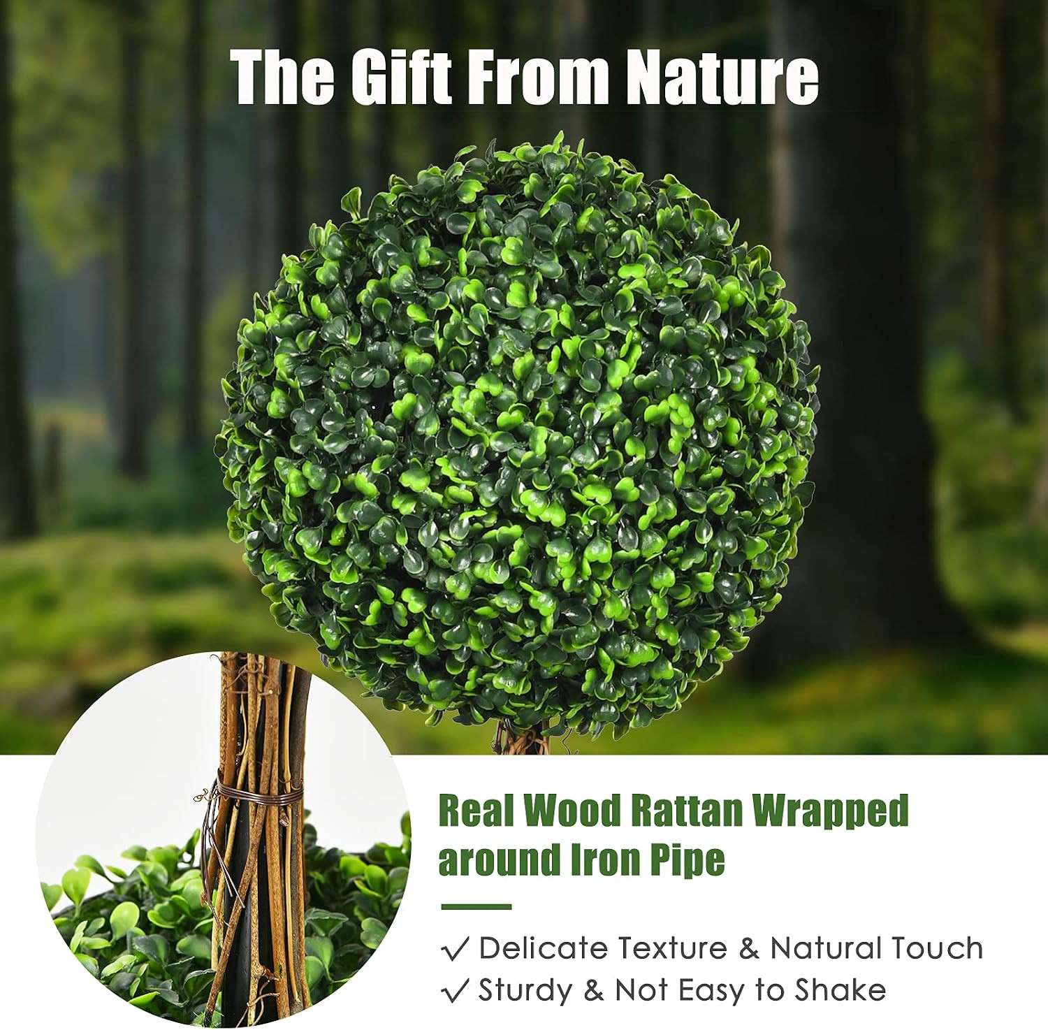 2.5 Ft Artificial Boxwood Topiary Tree, 2 Pack Fake Greenery Plants Triple Ball