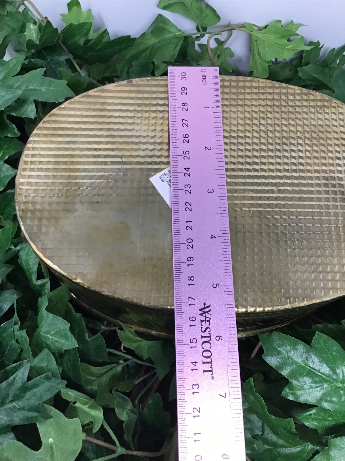 Large Artificial Silk Green Leafy Plant In Brass Hosley Planter