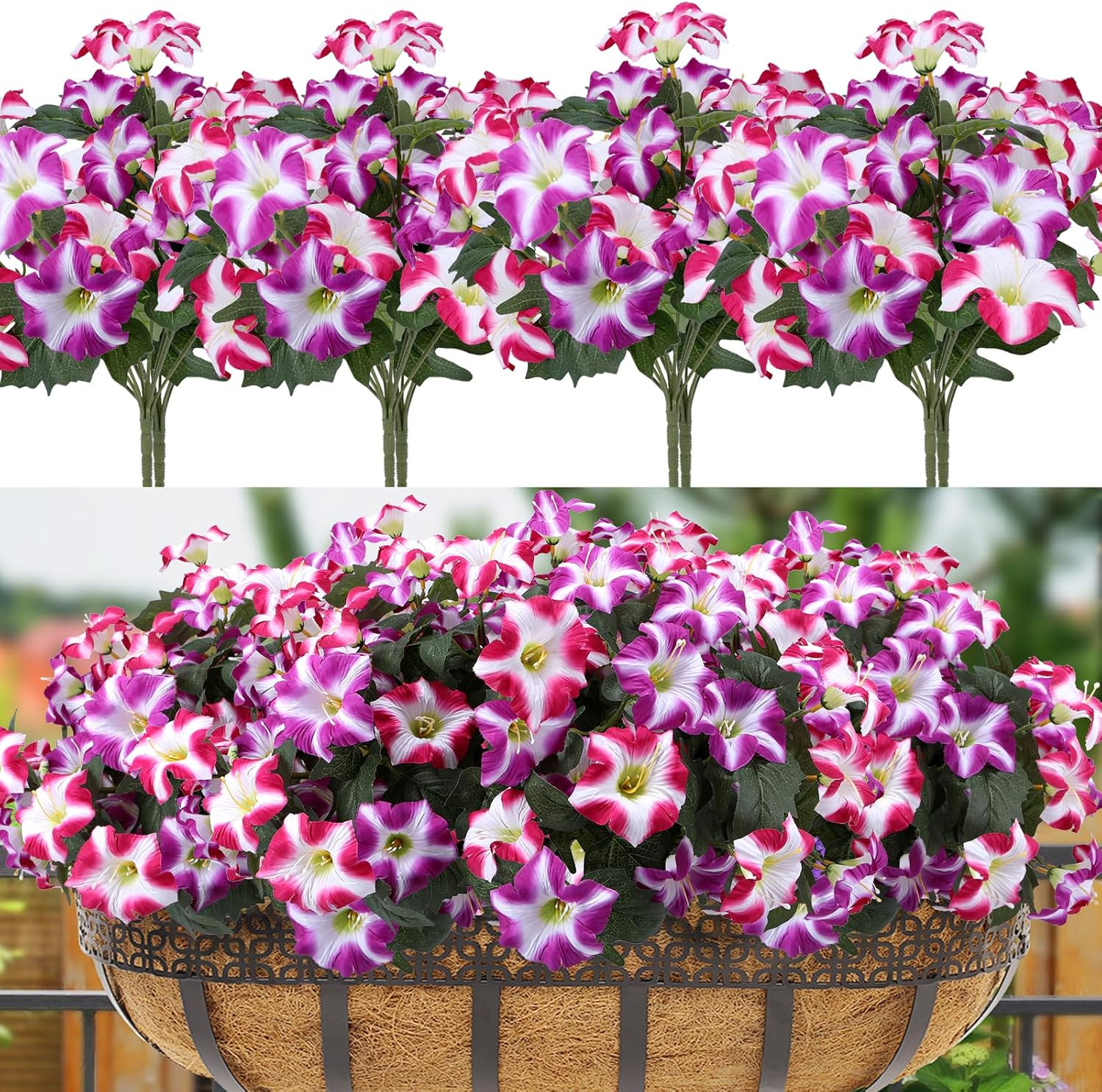 Artificial Flowers Plants for Outdoors, 12 Bundles UV Resistant Fake Small Faux
