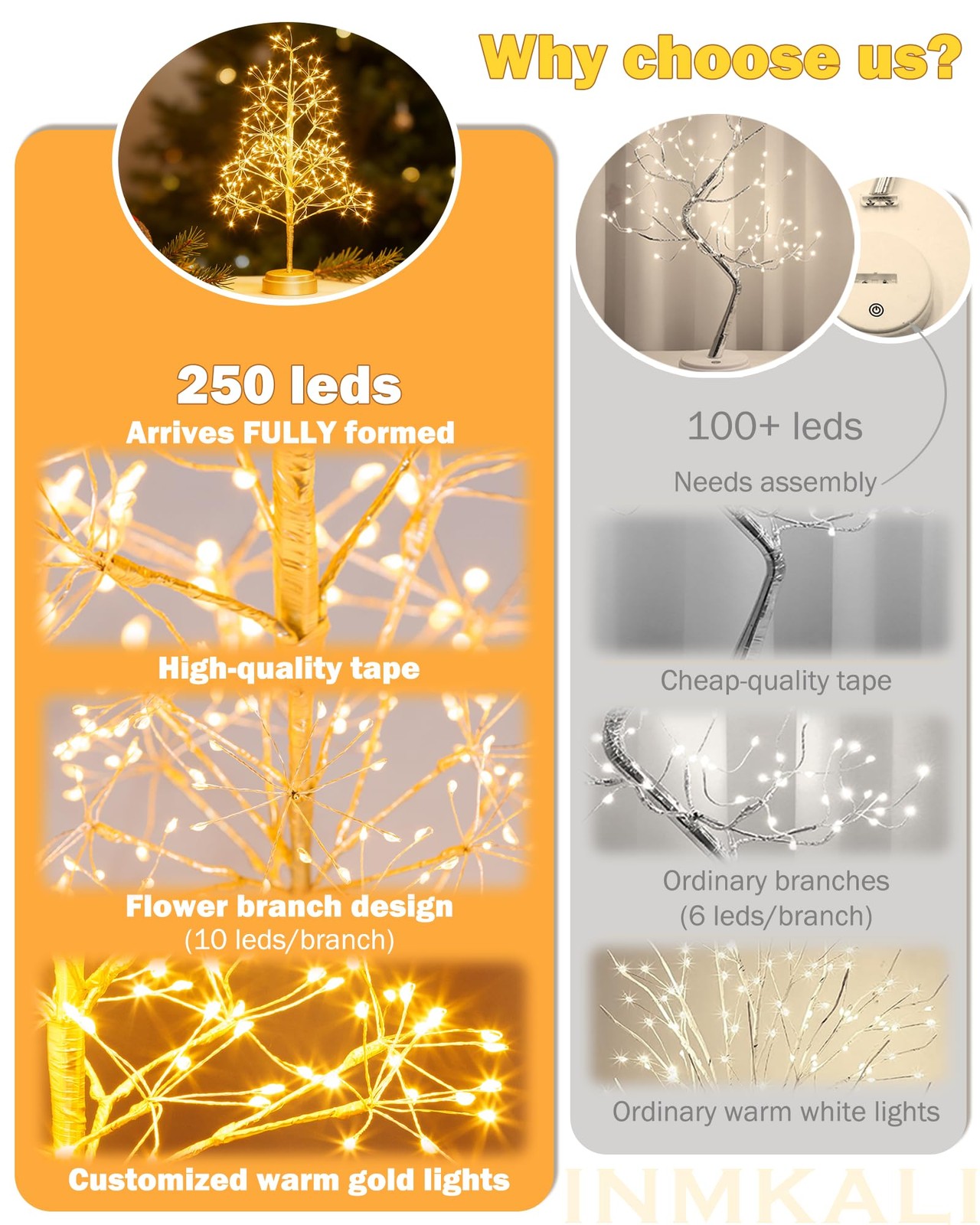 17.7 Inch 250 LED Fairy Tree Lamp Artificial Bonsai Lights Decor Battery Gold
