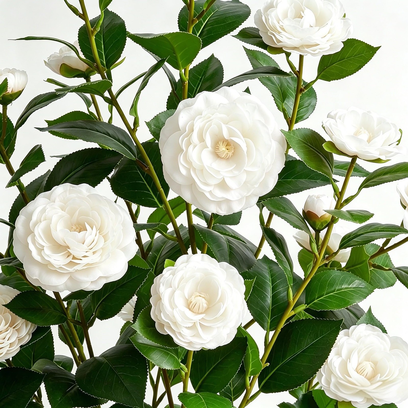 2-Pack 3FT White Artificial Camellia Bushes, UV Resistant Lifelike Faux Flowe…