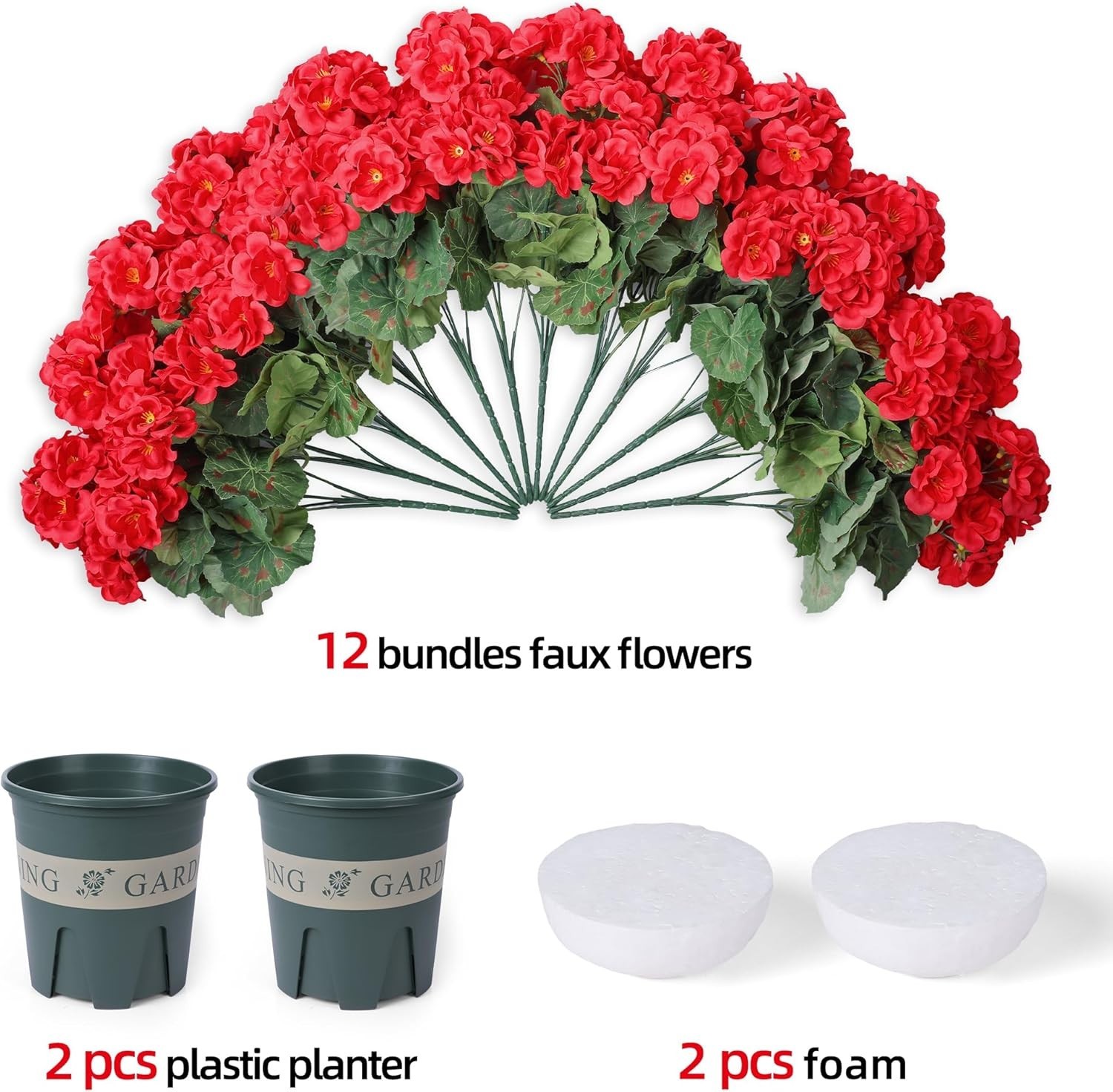 UV Resistant Hot Pink Geraniums – 2 Pack Faux Flowers for Indoor/Outdoor Use