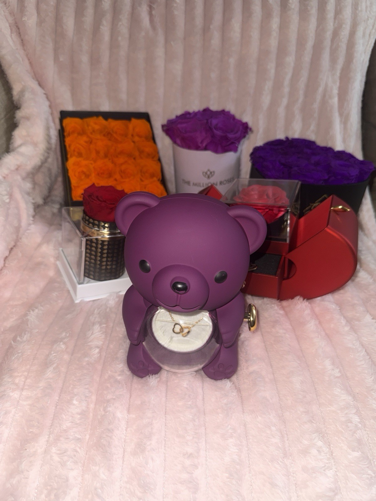 The Million Roses Purple Preserved Rose Flower Box Arrangement & Centerpiece