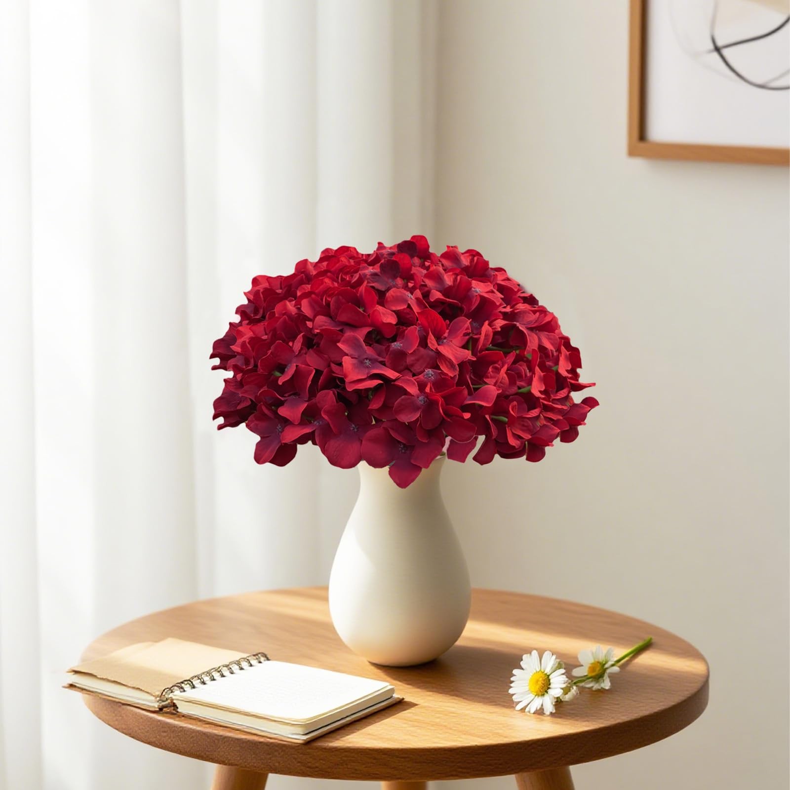 20 Pcs Dark Red Hydrangea Artificial Flowers Bulk, Faux Hydrangea Flowers Hea…