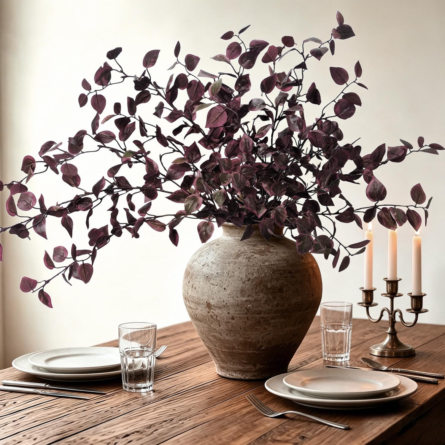 6PCS Burgundy Eucalyptus Stems – Lifelike Faux Fall Flowers for Home Decor